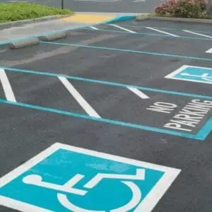 Handicapped parking spaces with access aisles and ADA striping